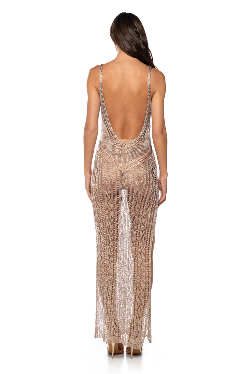 SHEER DELIGHT METALLIC KNIT MAXI DRESS