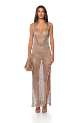 SHEER DELIGHT METALLIC KNIT MAXI DRESS