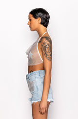 EVIE RHINESTONE MESH HALTER TOP