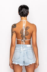 EVIE RHINESTONE MESH HALTER TOP