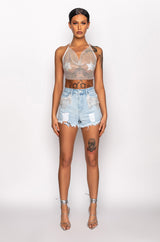 EVIE RHINESTONE MESH HALTER TOP