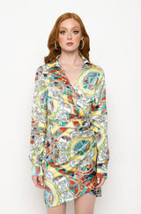 SHE'S A PAINTING SCARF PRINT WRAP DRESS