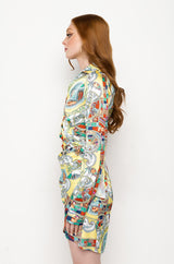 SHE'S A PAINTING SCARF PRINT WRAP DRESS