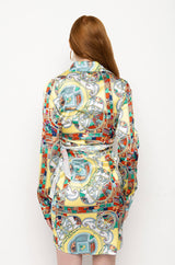 SHE'S A PAINTING SCARF PRINT WRAP DRESS