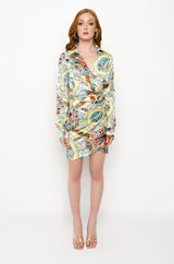 SHE'S A PAINTING SCARF PRINT WRAP DRESS