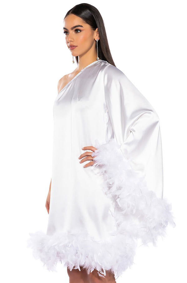 JOSIE ONE SLEEVE FEATHER MINI DRESS