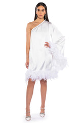 JOSIE ONE SLEEVE FEATHER MINI DRESS