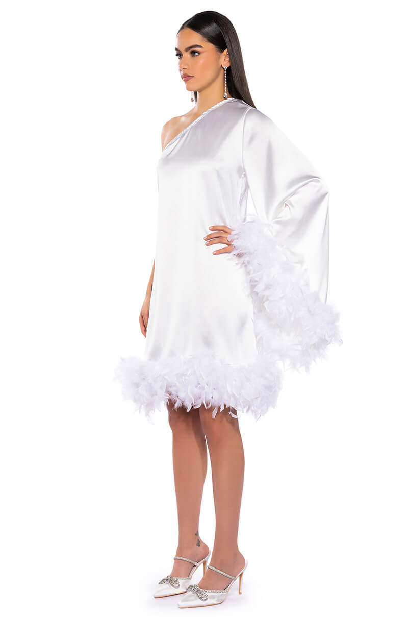 JOSIE ONE SLEEVE FEATHER MINI DRESS