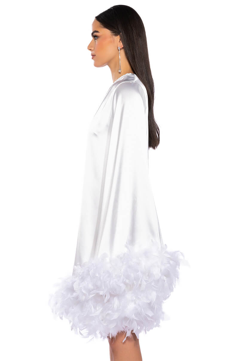 JOSIE ONE SLEEVE FEATHER MINI DRESS