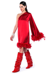 JOSIE ONE SLEEVE FEATHER MINI DRESS