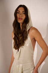 SHIMMER ME DOWN HOODED MIDI DRESS