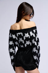 SHIMMER OFF THE SHOULDER CROPPED SWEATER