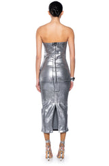 SHINE BRIGHT DENIM COATED MIDI DRESS