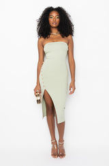 SHOOT FOR THE STARS CROSS FRONT STRAPLESS MIDI DRESS
