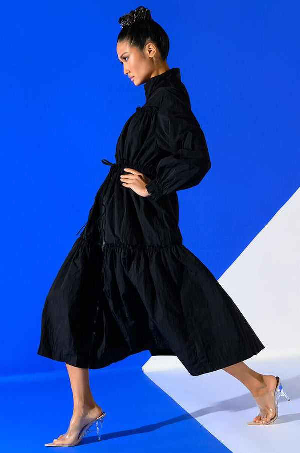 SHOOT YOUR SHOT DRAWSTRING TRENCH MAXI DRESS