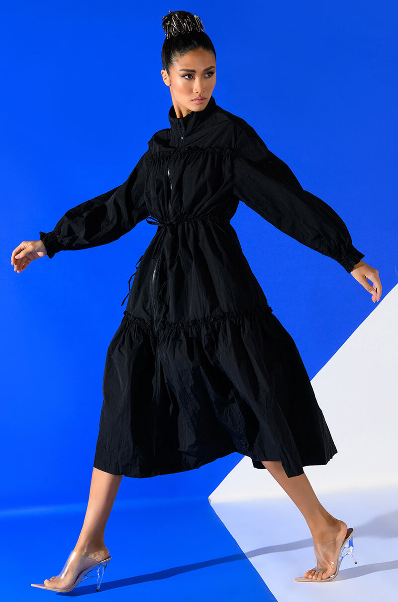 SHOOT YOUR SHOT DRAWSTRING TRENCH MAXI DRESS