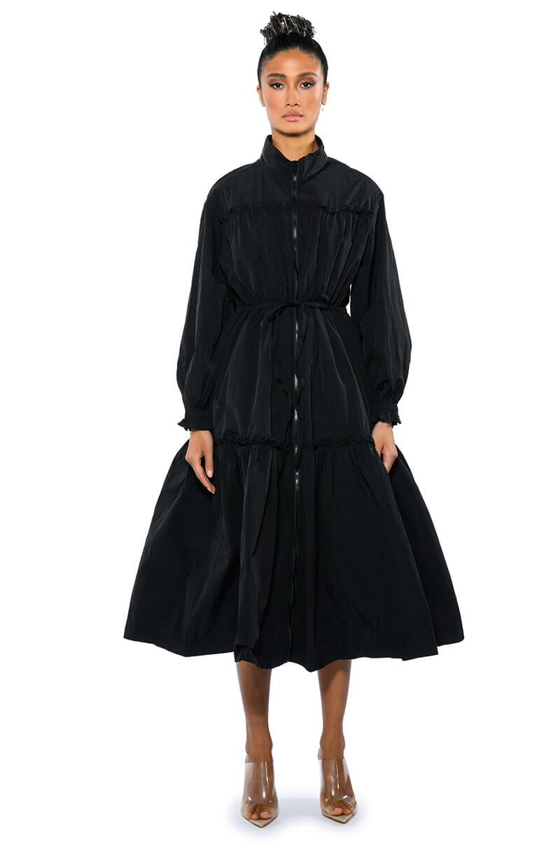 SHOOT YOUR SHOT DRAWSTRING TRENCH MAXI DRESS