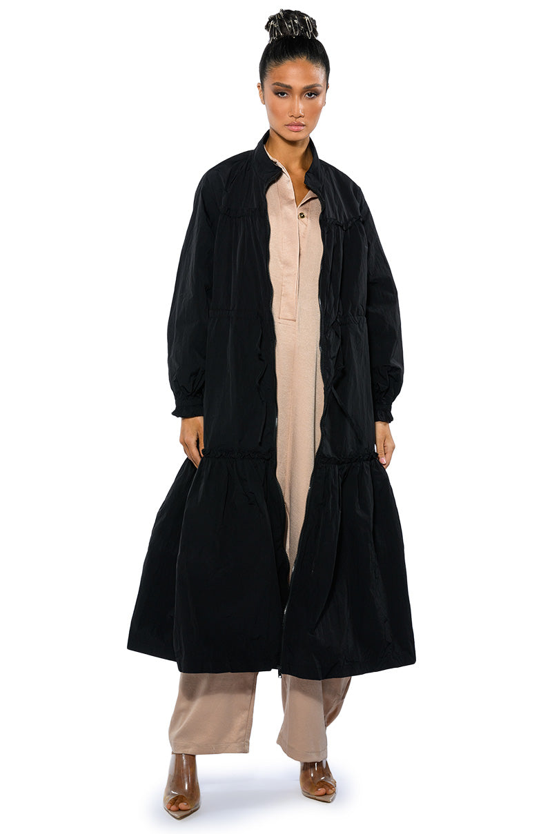 SHOOT YOUR SHOT DRAWSTRING TRENCH MAXI DRESS