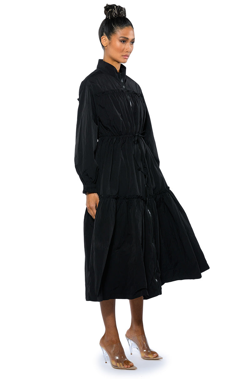 SHOOT YOUR SHOT DRAWSTRING TRENCH MAXI DRESS