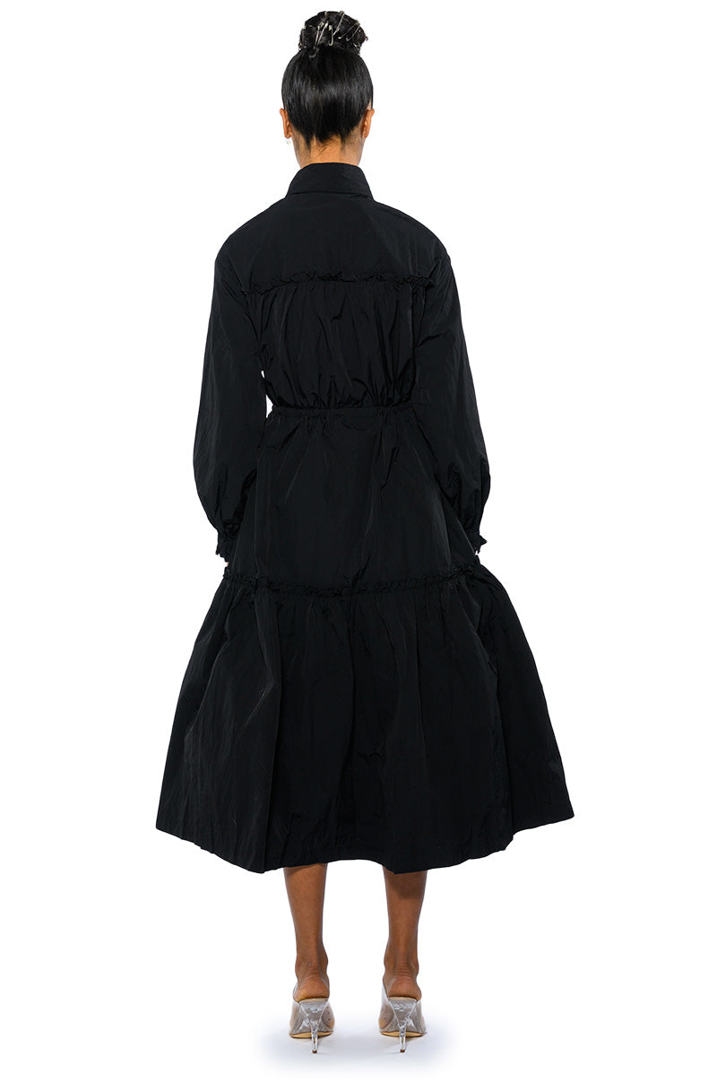 SHOOT YOUR SHOT DRAWSTRING TRENCH MAXI DRESS