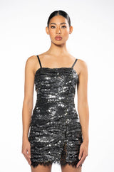 SHOW ME LOVE STRAPLESS SEQUIN MINI DRESS