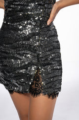 SHOW ME LOVE STRAPLESS SEQUIN MINI DRESS