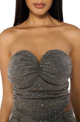 SHOW OFF SEASON RUCHED CORSET TOP IN CHARCOAL