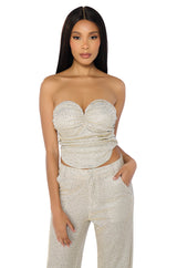 SHOW OFF SEASON RUCHED CORSET TOP IN SILVER
