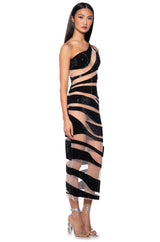 SHOW STOPPER CUT OUT RHINESTONE MIDI DRESS
