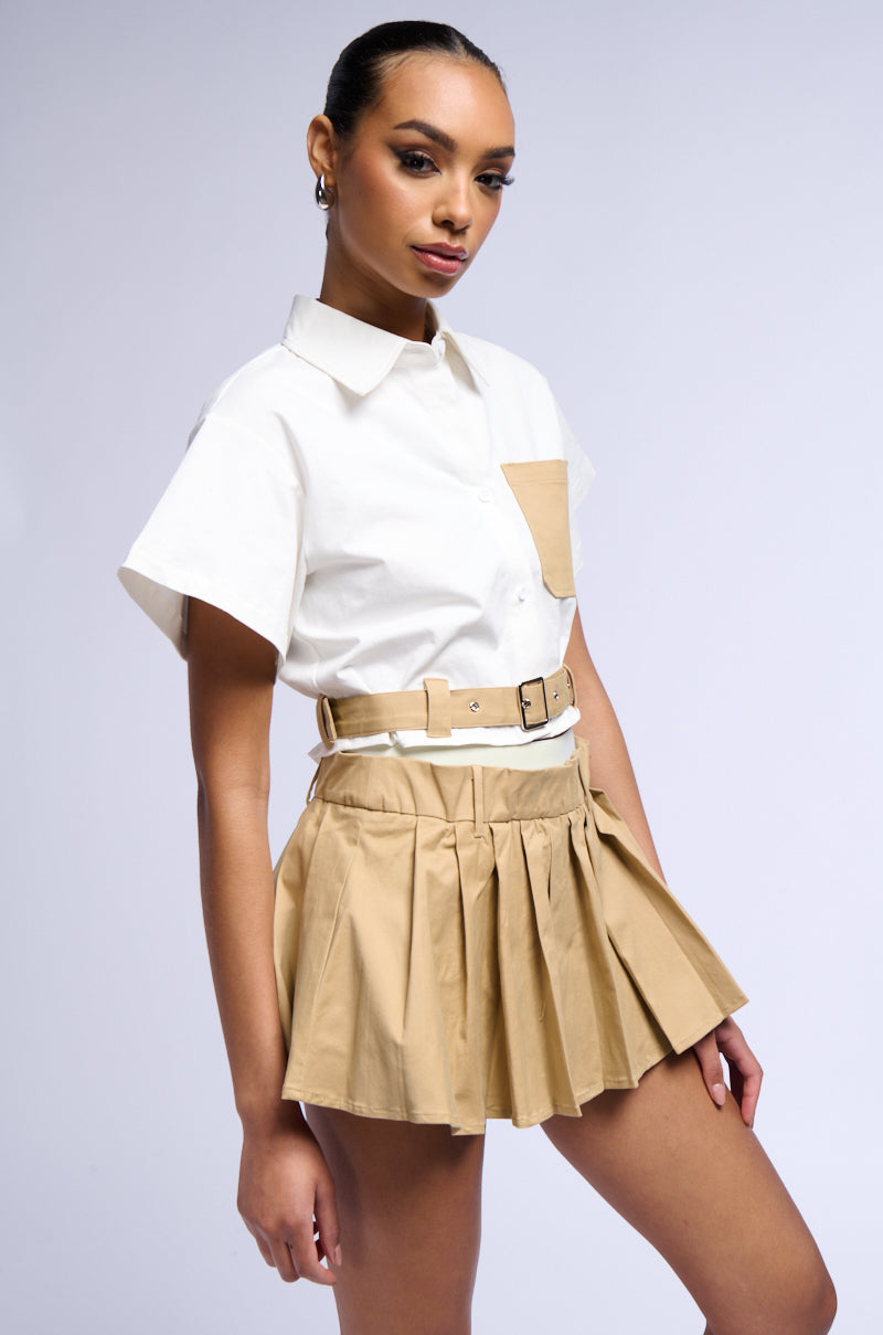 SIENNA BELTED SHORT SLEEVE BUTTON DOWN