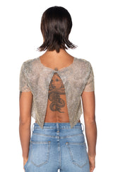 SILENT MOVES OPEN BACK RHINESTONE TOP IN GOLD