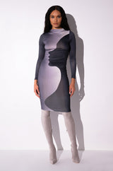 SILHOUETTE MOCK NECK LONG SLEEVE MIDI DRESS