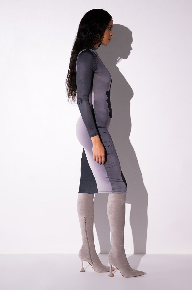 SILHOUETTE MOCK NECK LONG SLEEVE MIDI DRESS