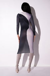 SILHOUETTE MOCK NECK LONG SLEEVE MIDI DRESS
