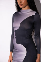 SILHOUETTE MOCK NECK LONG SLEEVE MIDI DRESS
