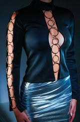 SILVER RING MOCK NECK KNIT TOP