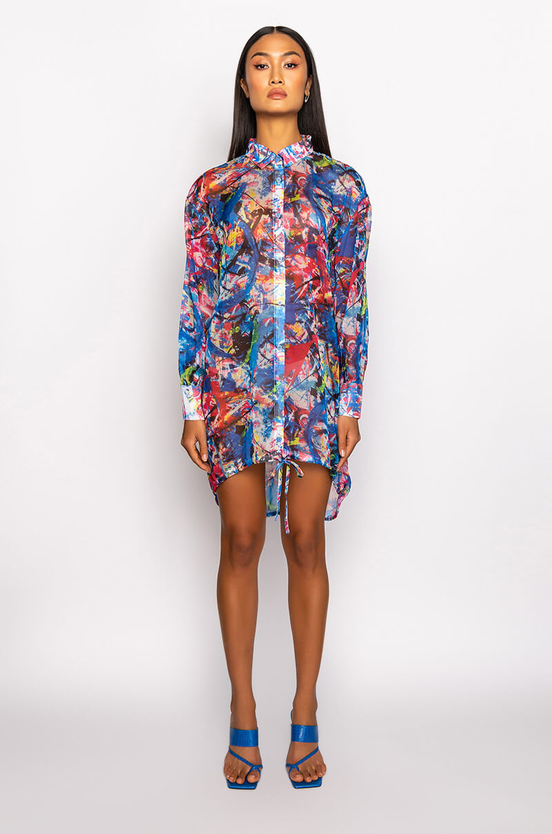 SKYART X AKIRA CHIFFON BUTTON UP MINI DRESS