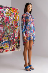 SKYART X AKIRA CHIFFON BUTTON UP MINI DRESS
