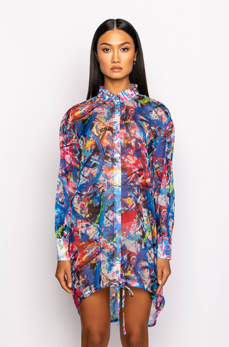 SKYART X AKIRA CHIFFON BUTTON UP MINI DRESS