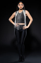 SLAY RHINESTONE FRINGE CROP TOP