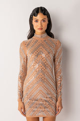 SLAY SIS MINI RHINESTONE MESH DRESS