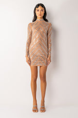 SLAY SIS MINI RHINESTONE MESH DRESS