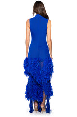 SLEEK AND CHIC FEATHER MAXI DRESS