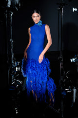 SLEEK AND CHIC FEATHER MAXI DRESS