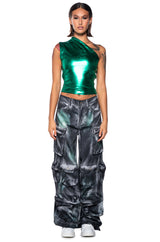 SLEEK METALLIC PU ONE SHOULDER TOP