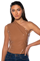 SLEEK VINYL ONE SHOULDER TOP
