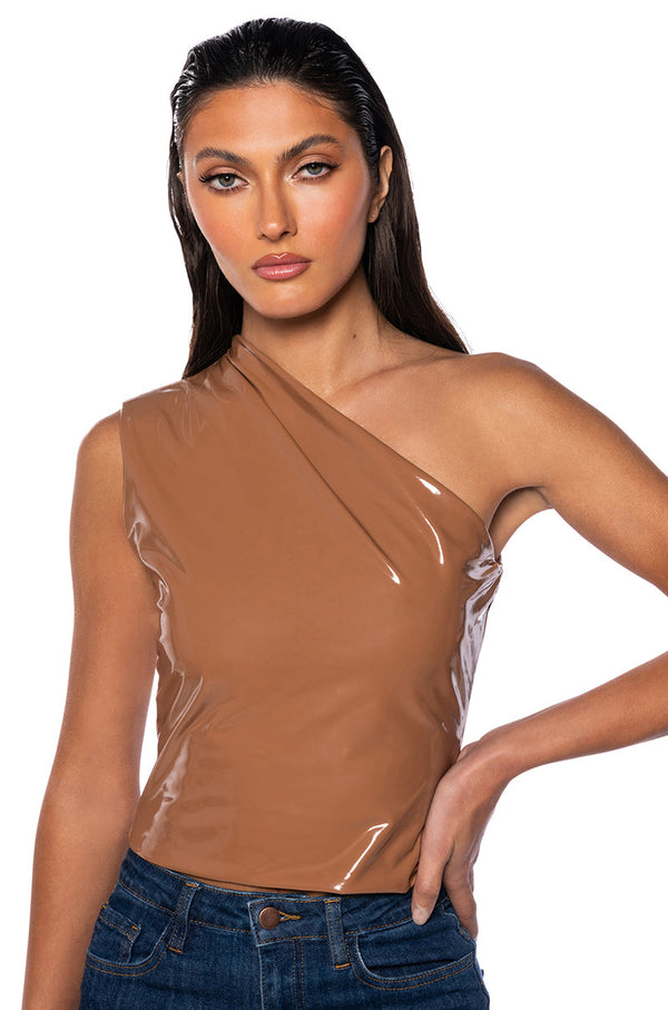 SLEEK VINYL ONE SHOULDER TOP