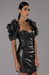 SLOANE SHOULDER DETAIL FAUX LEATHER MINI DRESS