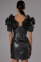 SLOANE SHOULDER DETAIL FAUX LEATHER MINI DRESS