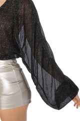 SLOW MOTION LONG SLEEVE WRAP FRONT BODYSUIT IN BLACK